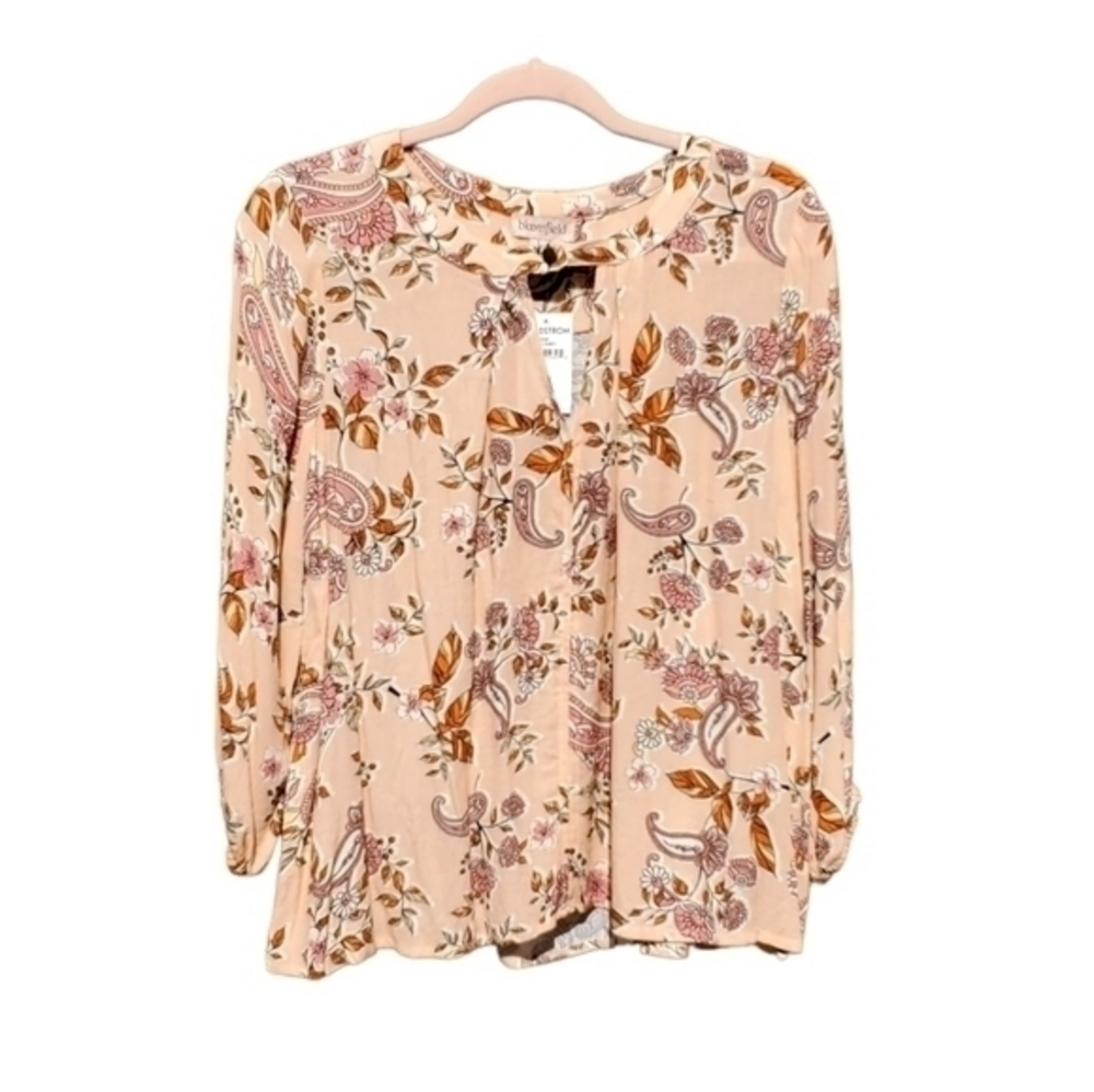 New Bloomfield Paisley Floral‎ Peach Rayon Blouse Large NWT